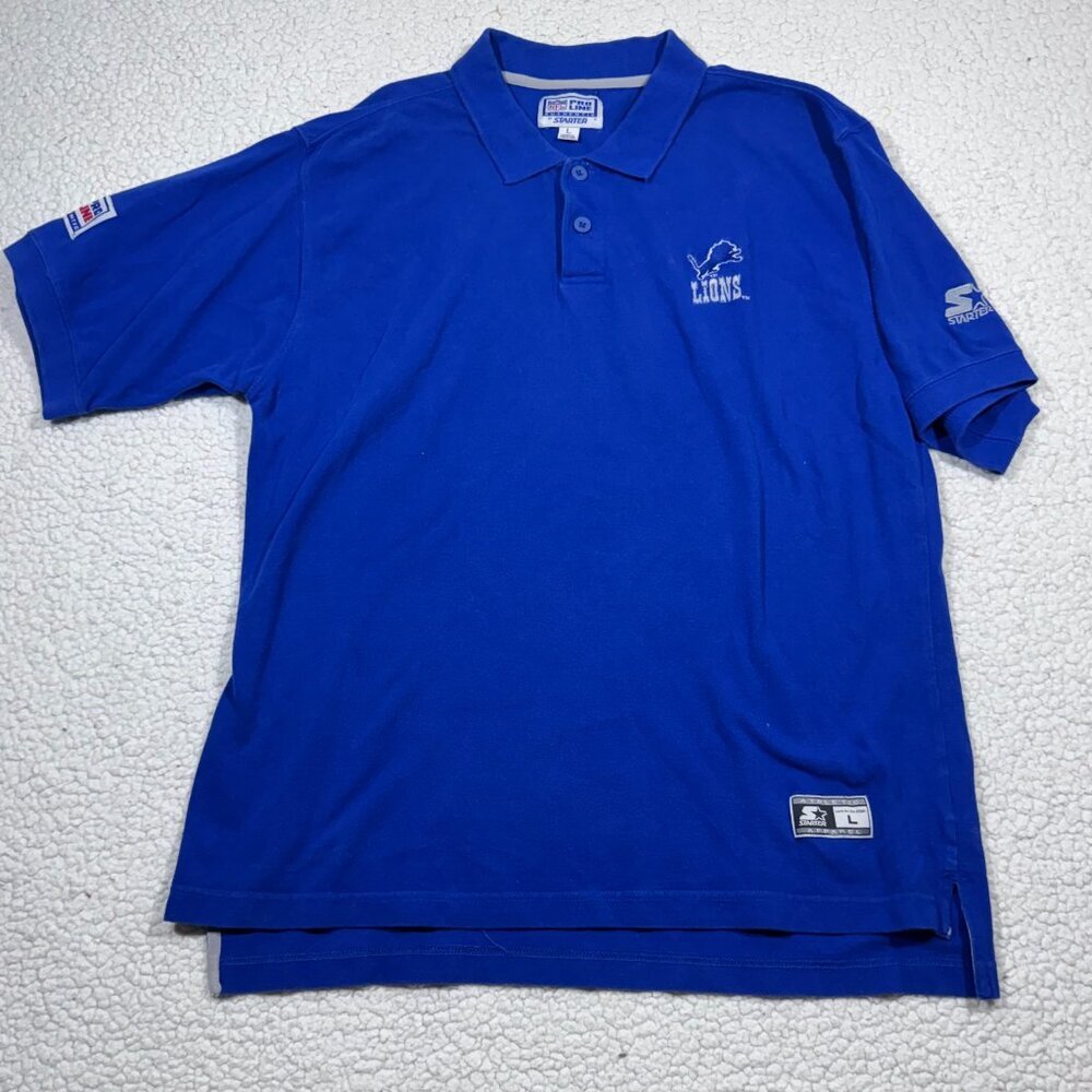 Vintage Starter NFL Pro Line Detroit Lions Mens Polo Shirt Size L Short Sleeve